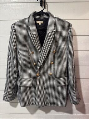 EE:SOME Double-Breasted Houndstooth Blazer - Black & White- LARGE
